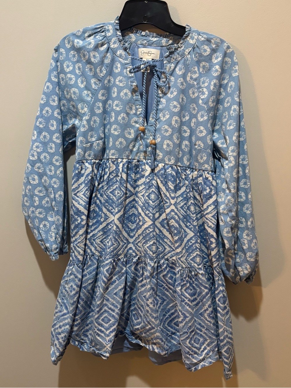 Jessica Simpson Light Blue Mixed-Print Tiered Dress
